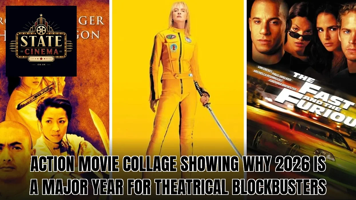 Action movie collage showing why 2026 is a major year for theatrical blockbusters