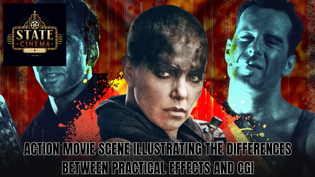 Action movie scene illustrating the differences between practical effects and CGI