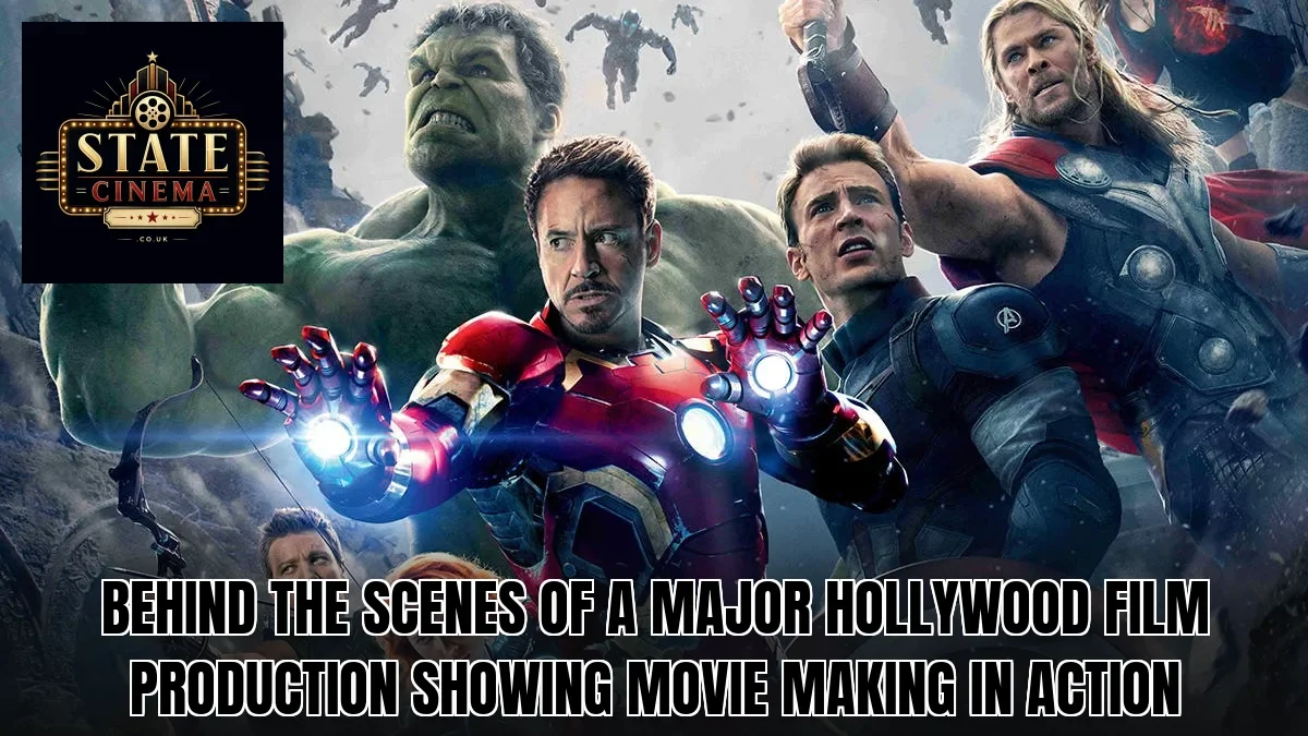 Behind the scenes of a major Hollywood film production showing movie making in action