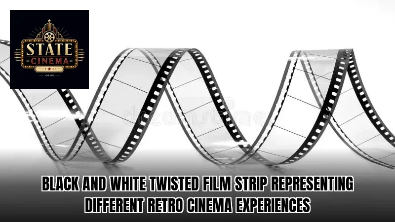 Black and white twisted film strip representing different retro cinema experiences