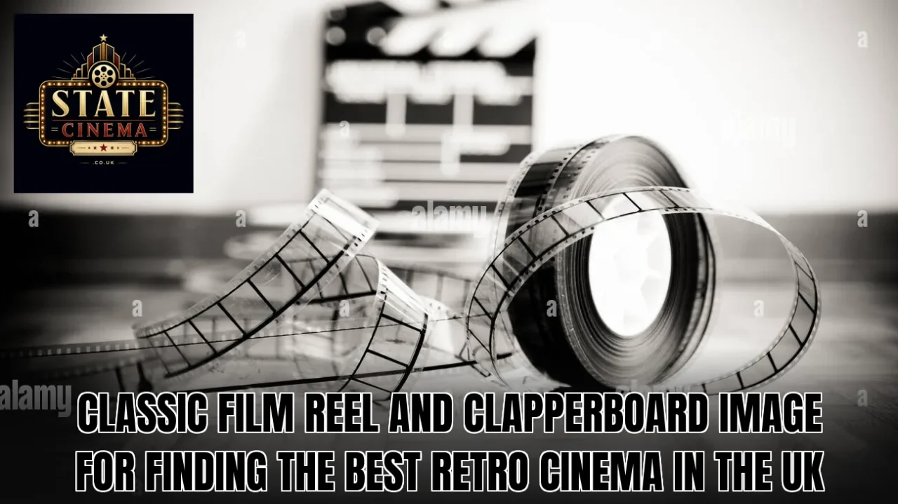 Classic film reel and clapperboard image for finding the best retro cinema in the UK