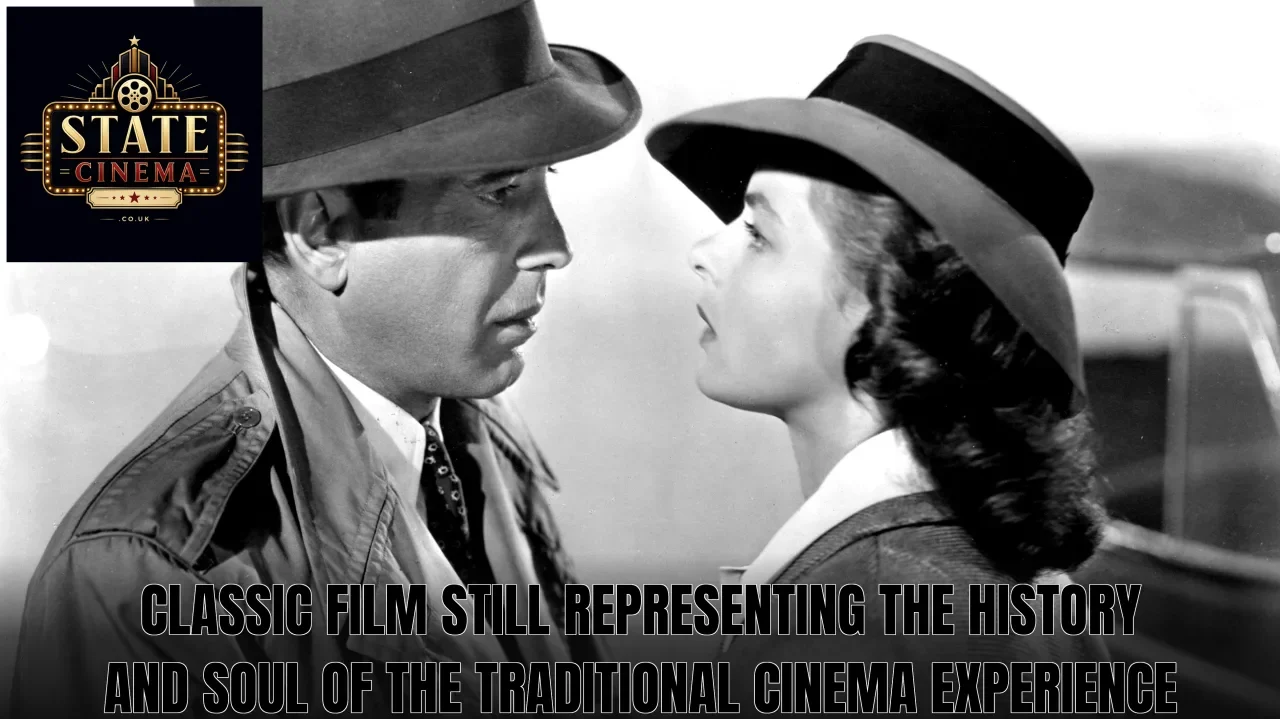 Classic film still representing the history and soul of the traditional cinema experience