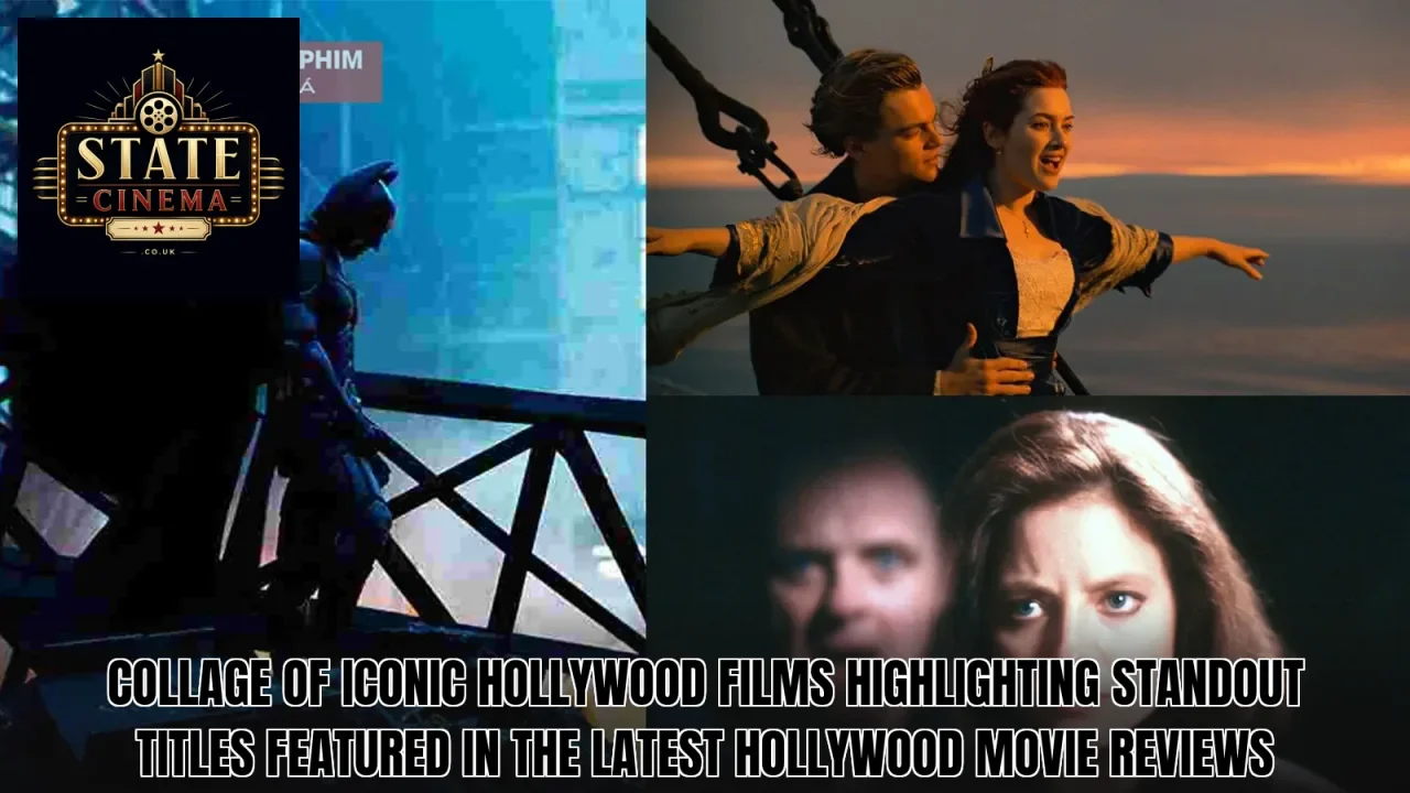 Collage of iconic Hollywood films highlighting standout titles featured in the latest Hollywood movie reviews