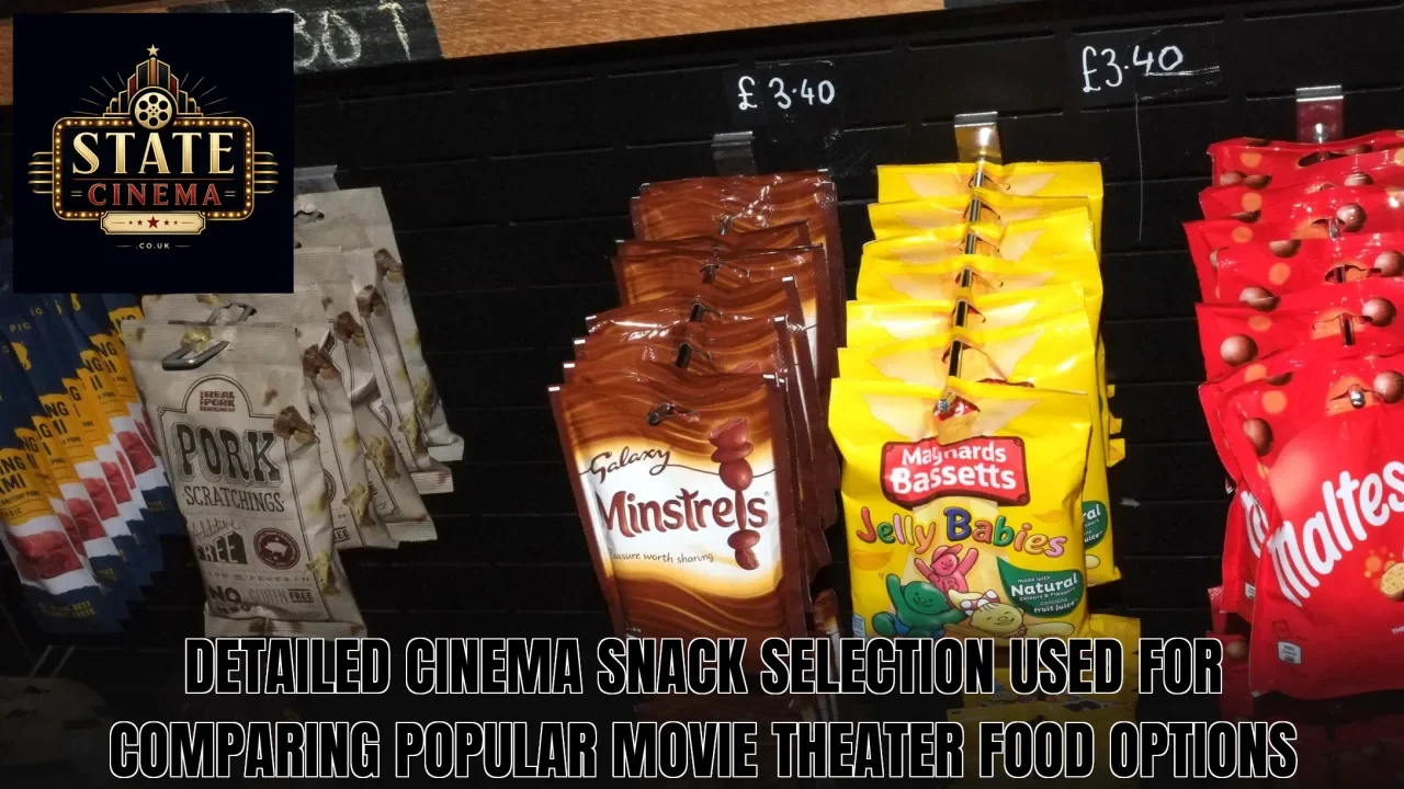 Detailed cinema snack selection used for comparing popular movie theater food options