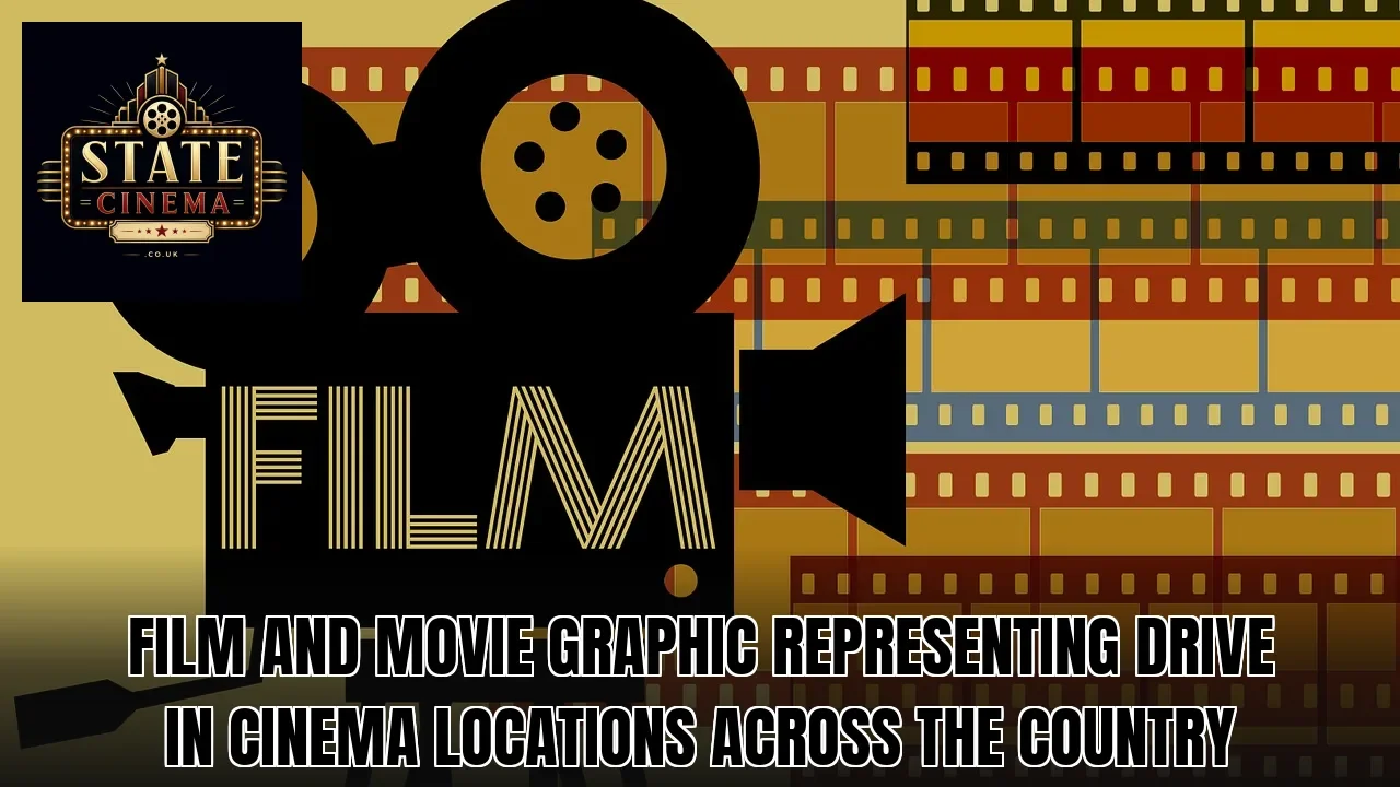 Film and movie graphic representing drive in cinema locations across the country