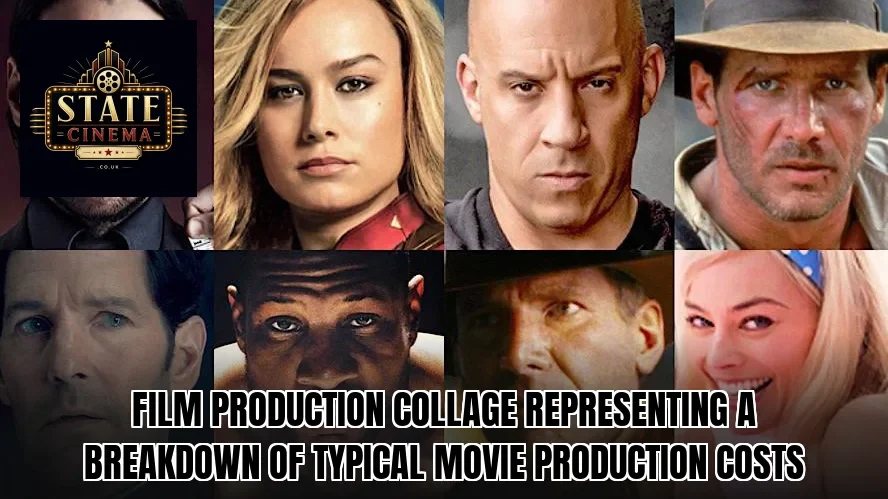 Film production collage representing a breakdown of typical movie production costs