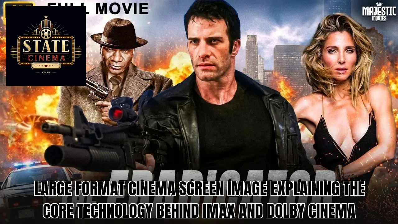 Large format cinema screen image explaining the core technology behind IMAX and Dolby Cinema