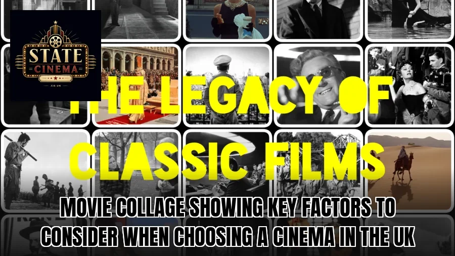 Movie collage showing key factors to consider when choosing a cinema in the UK