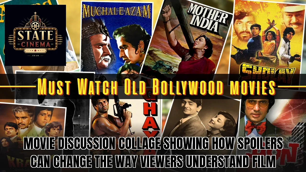 Movie discussion collage showing how spoilers can change the way viewers understand film