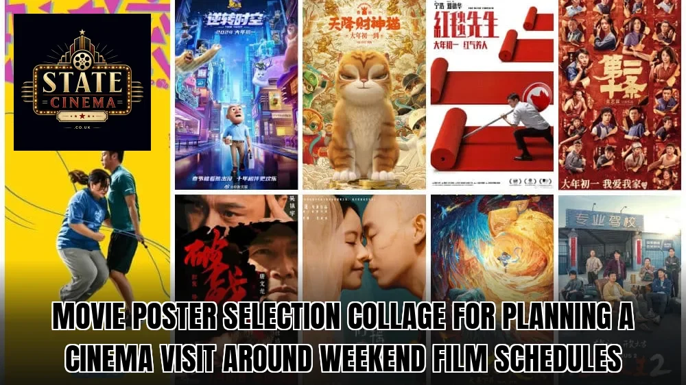 Movie poster selection collage for planning a cinema visit around weekend film schedules