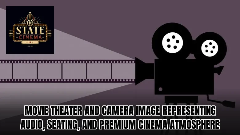 Movie theater and camera image representing audio, seating, and premium cinema atmosphere