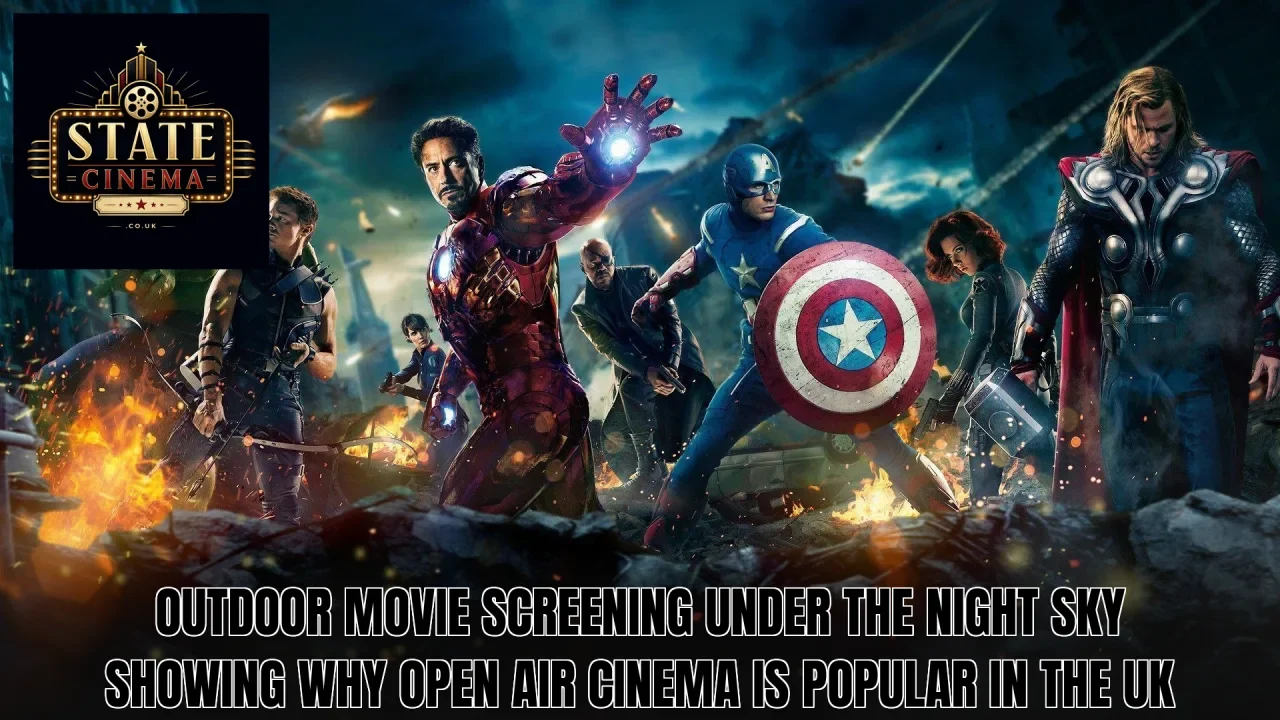 Outdoor movie screening under the night sky showing why open air cinema is popular in the UK