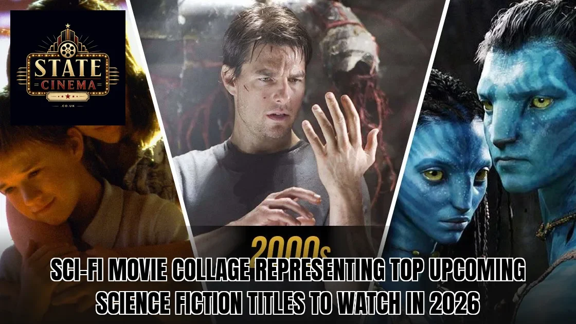Sci-fi movie collage representing top upcoming science fiction titles to watch in 2026