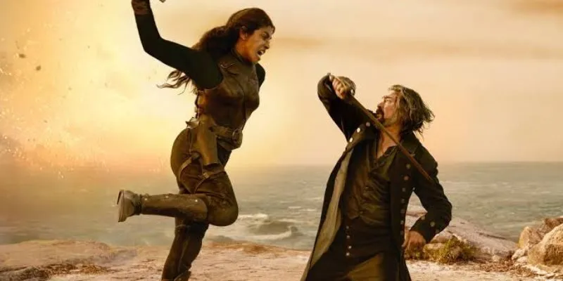 A cinematic action scene featuring a determined hero during an intense mission.